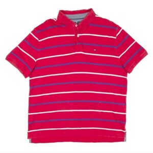 Tommy Hilfiger Men's (Size Medium) Red Striped Short Sleeve Polo Shirt/Top